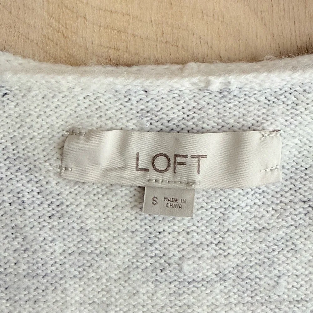 LOFT Floral V-Neck Sweater Purple Off-White Cotton Blend Long Sleeve Women’s Sm